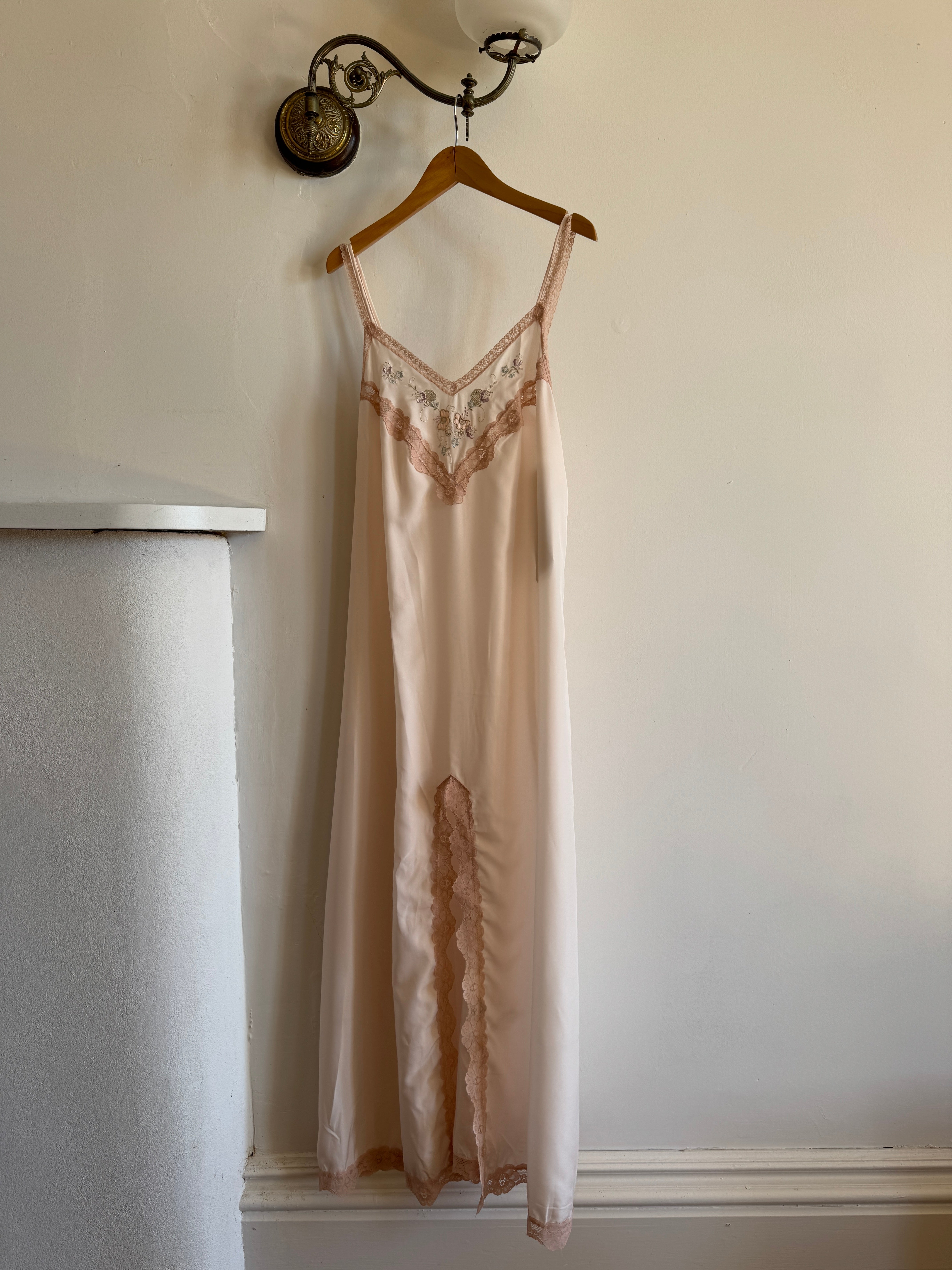 Vintage Embroidered Lace Midi Slip Dress Marshmallow