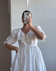 Vintage 70s Broderie Anglaise Frill Wedding Dress Ivory