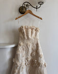 Vintage 90s Haute Couture 3D Floral Strapless Wedding Gown