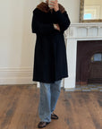 Vintage 60s Noir Pure Wool Mid Length Overcoat with Fur Collar