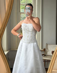Vintage Y2K Crystal Satin Pleated Wedding Gown