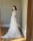 Vintage 60s Lace Wedding Dress With Pleated Ruffle Train