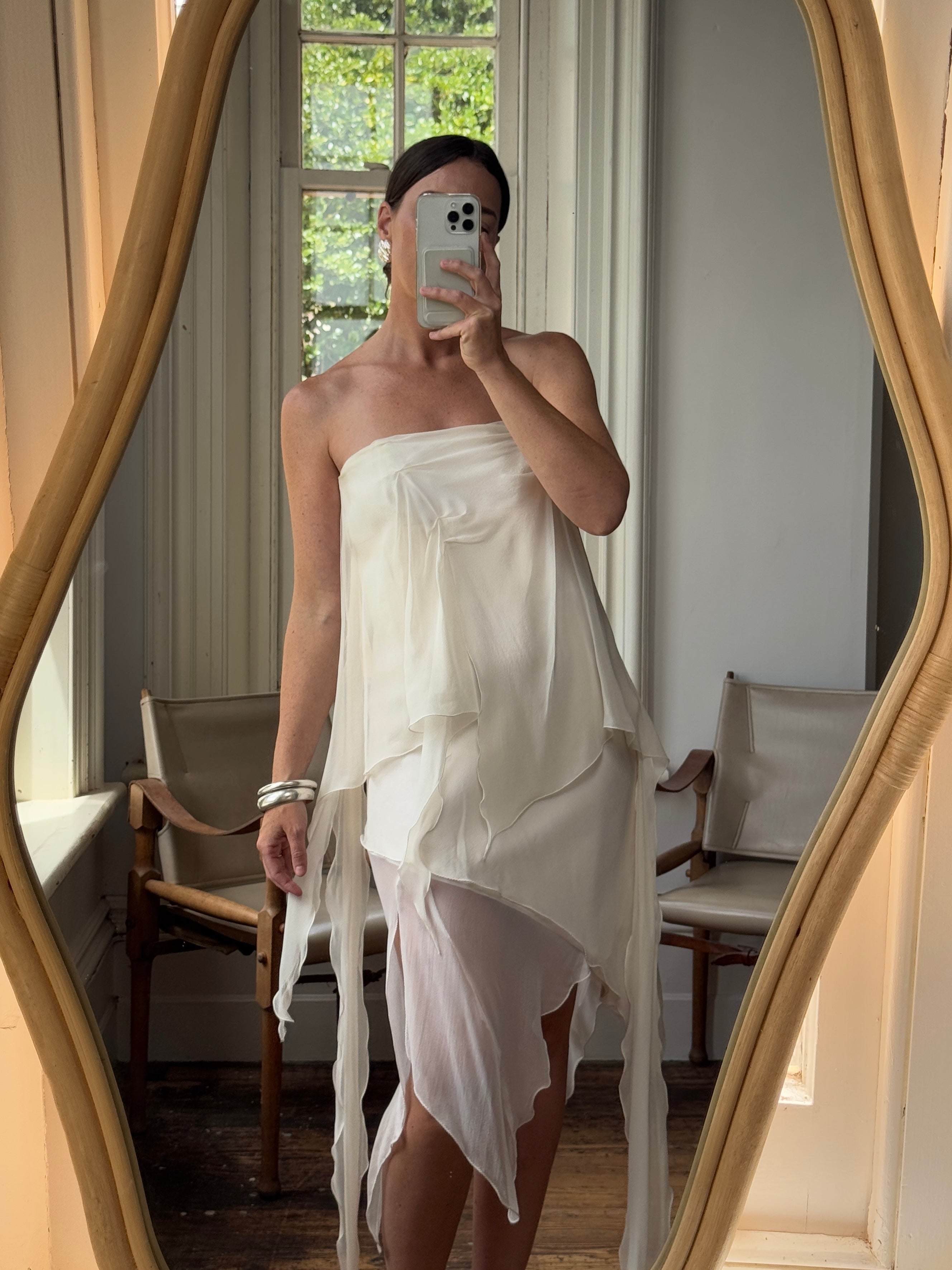 Vintage Y2K Strapless Pure Silk Fairy Dress Creme
