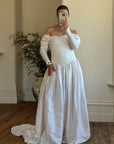 Vintage 90s Pure Silk Rosette Off Shoulder Wedding Gown