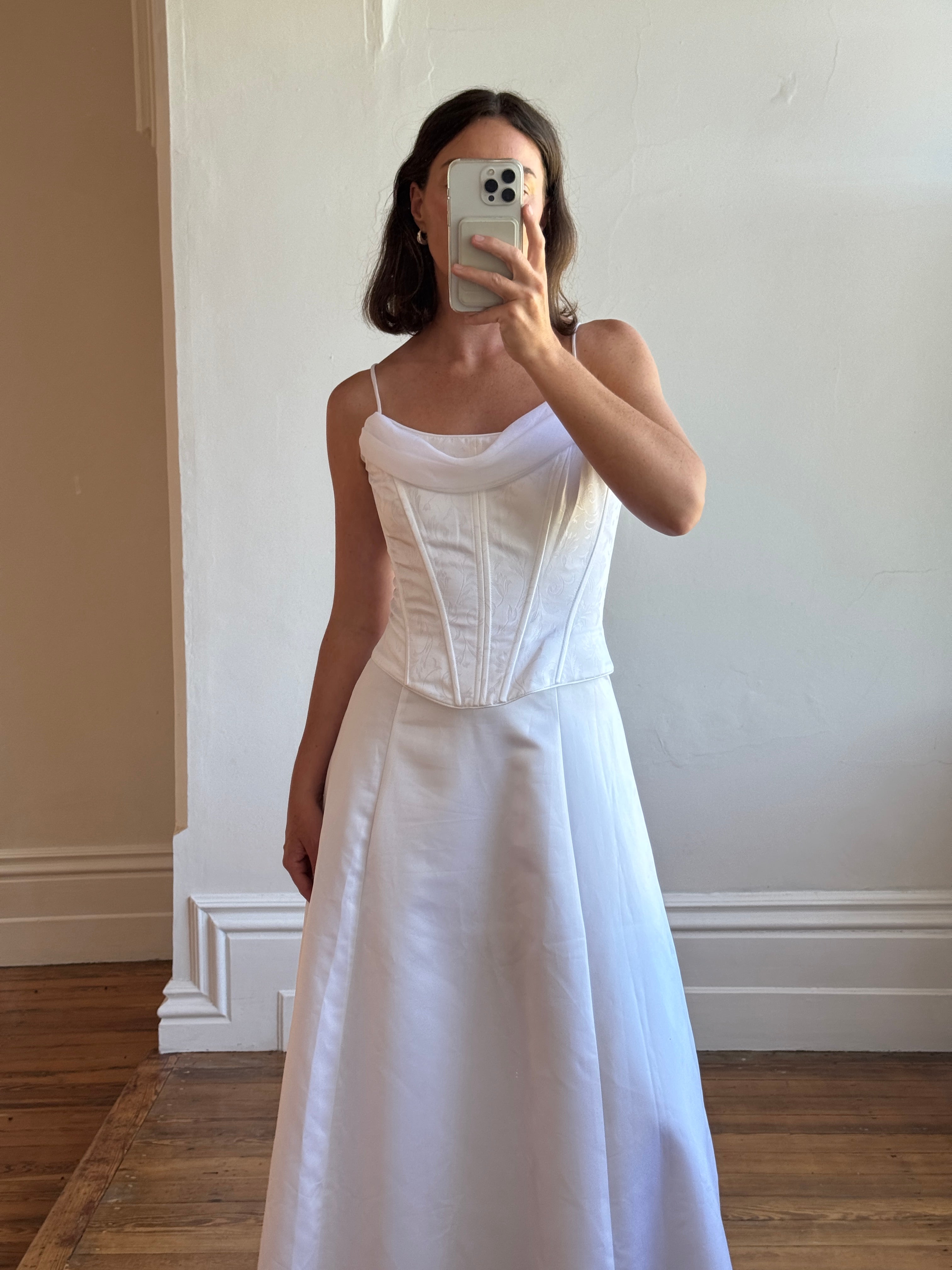 Vintage 90s Satin Jacquard Corset Wedding Dress