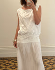 Vintage Embroidered White Satin Drop Waist Dress