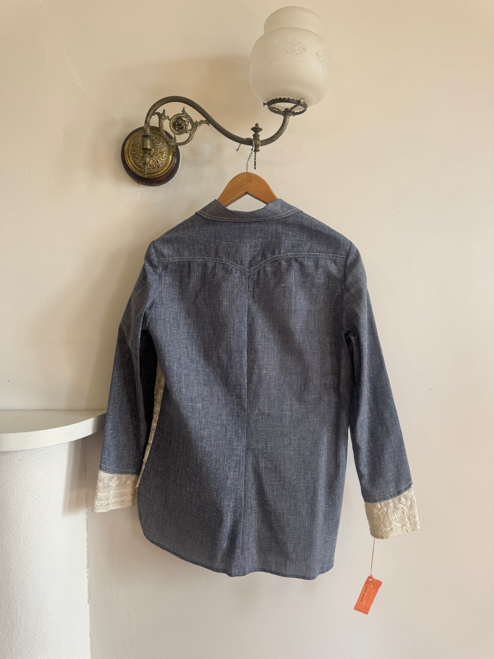 Vintage 70s 3 piece Chambray and Lace Western Set