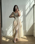 Vintage 80s Creme Pleated Lace Tee Dress