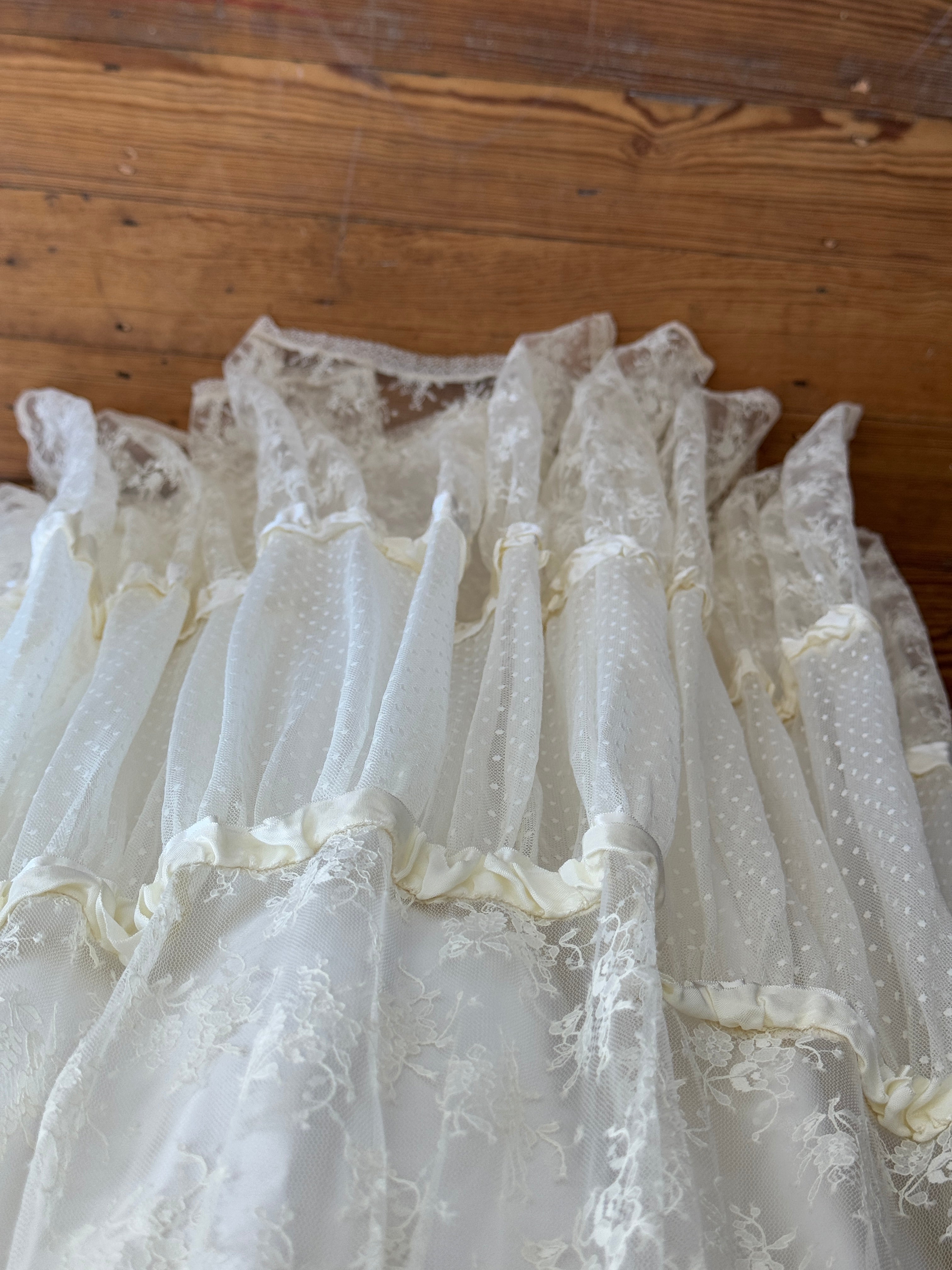Vintage 70s Prairie Lace Wedding Gown with Beaded Basque Waist Belt