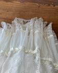 Vintage 70s Prairie Lace Wedding Gown with Beaded Basque Waist Belt