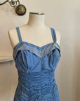 Vintage 1960s Cornflower Blue Ruched Swimsuit