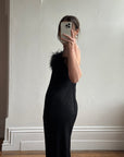 Vintage 90s Lurex Ostrich Feather Dress Noir