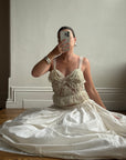 Vintage 90s Two Piece Tulle Beaded Top and Princess Silk Satin Skirt