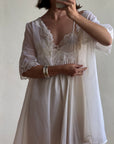 Vintage 80s Wedding Morning Lace Peignoir and Slip Set