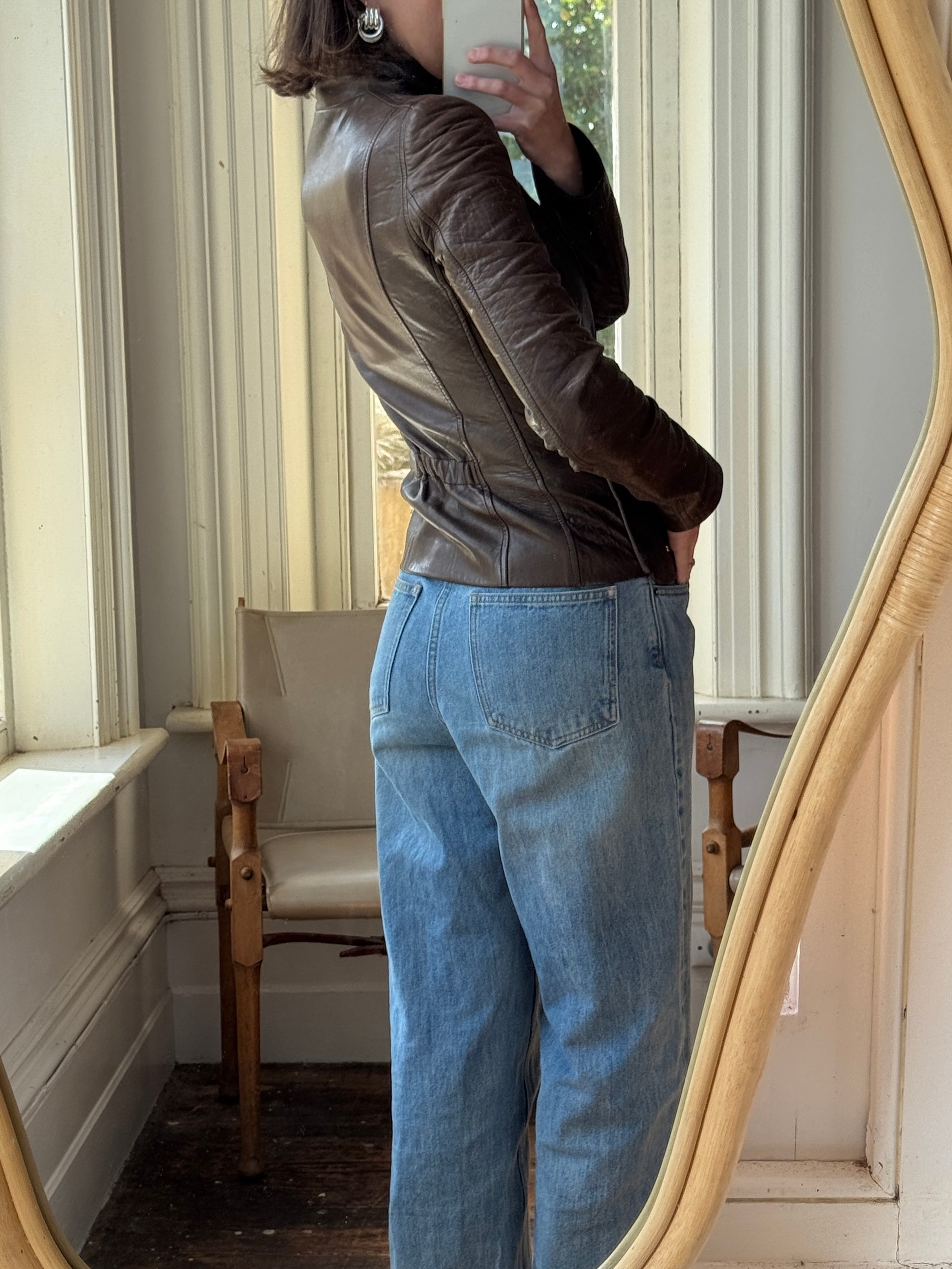 Vintage Y2K YSL Rive Gauche Leather Jacket Chocolate