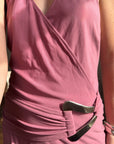 Vintage Y2K Australian Made Dusty Pink Jersey Dress With Silver Buckle