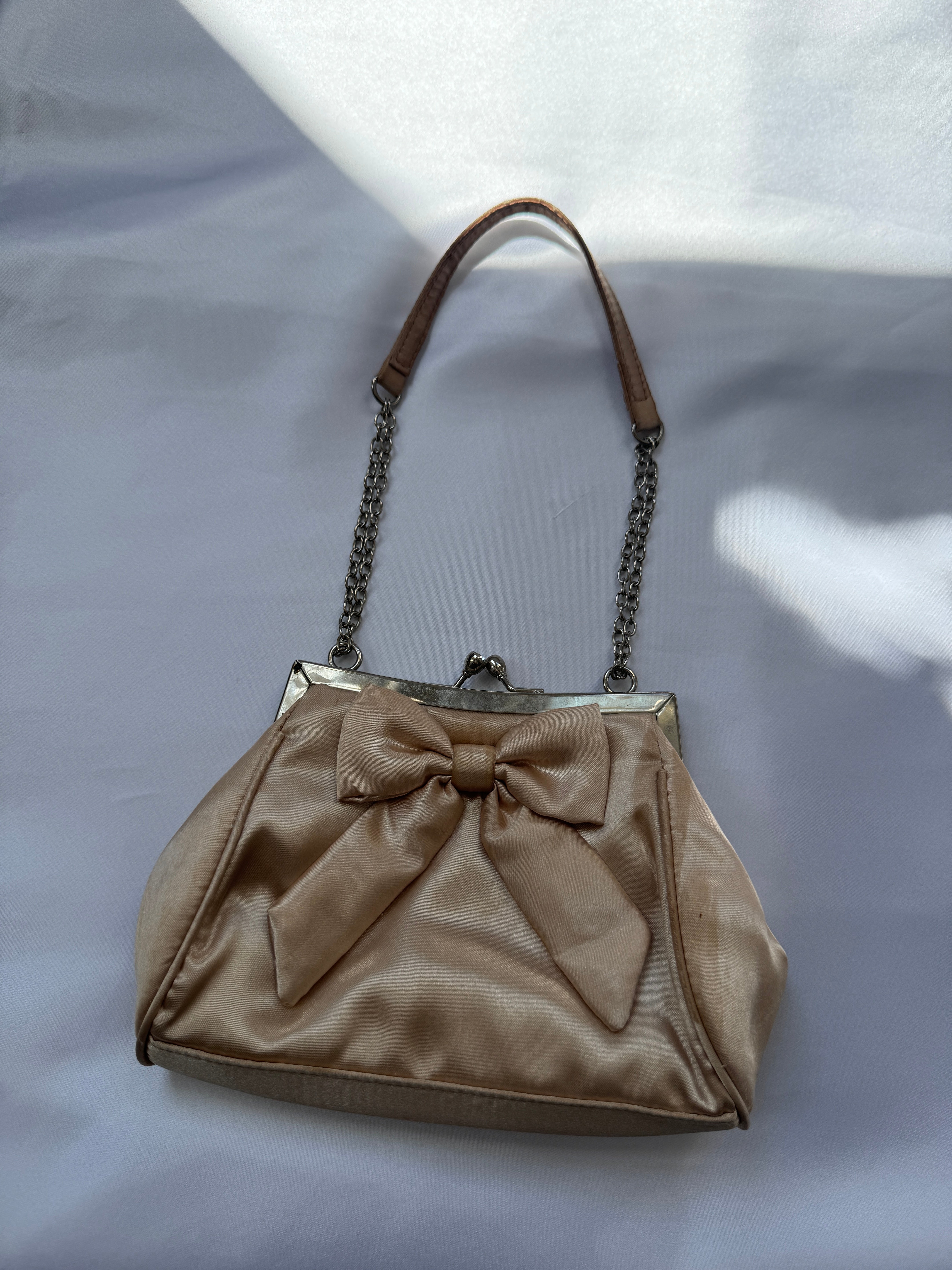 Vintage Champagne Satin Bow Bag