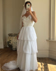 Vintage 70s Tiered Bubble Chiffon Wedding Dress