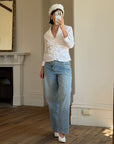 Vintage 90s Structured Collar Gathered Blouse Crisp White