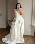 Vintage 90s Pleated Jacquard Satin Wedding Gown