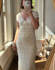 Vintage Y2K Designer Pure Silk and Cotton Crochet Wedding Dress