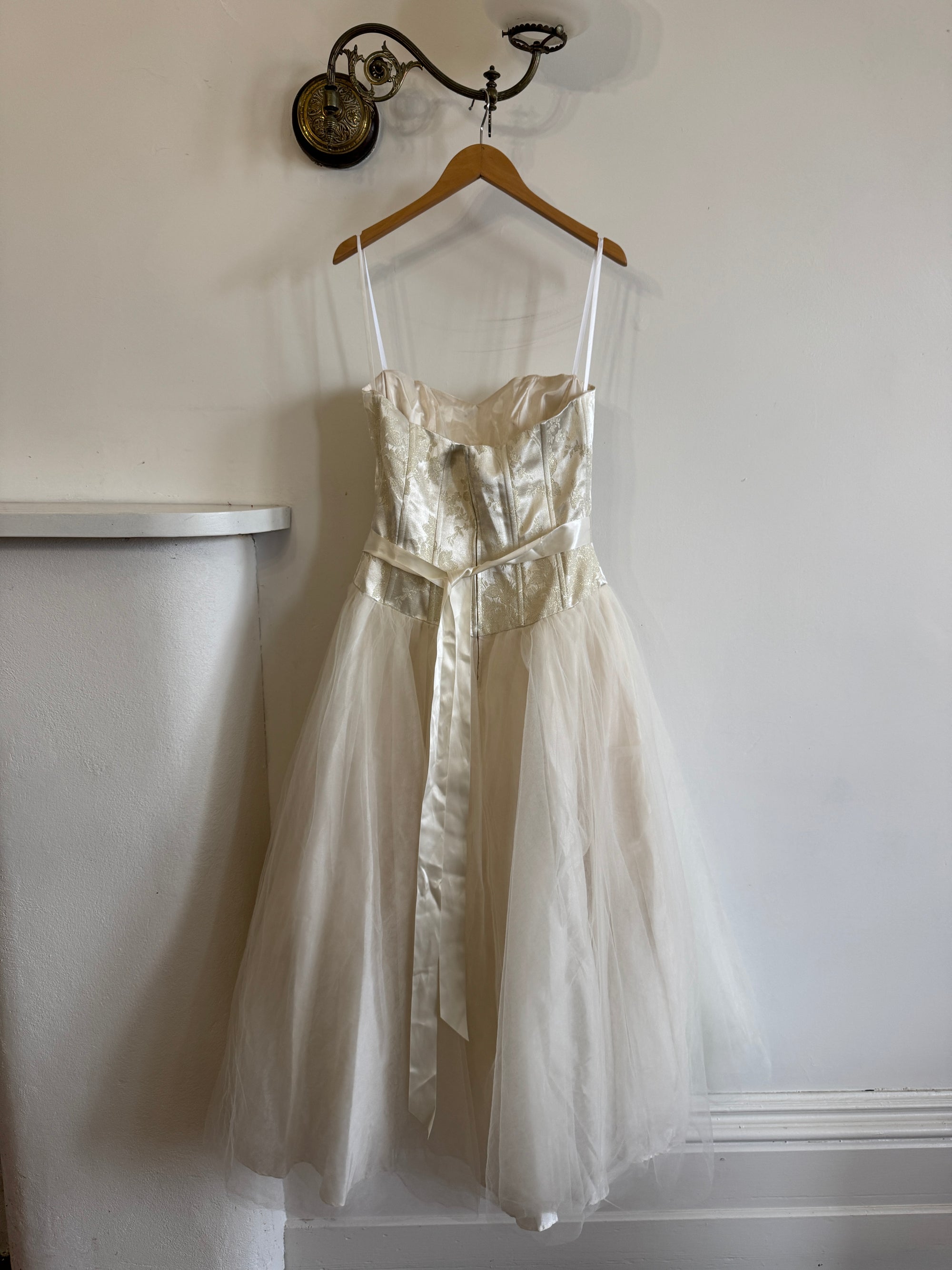 Vintage 50s Gold Brocade and Tulle Wedding Gown