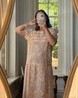 Vintage 70s Peach Cotton Lace Drop Waist Dress
