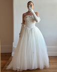 Vintage 90s Rosette Tulle Princess Wedding Gown with Gloves