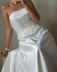 Vintage 90s Beaded Tassel Strapless Satin Wedding Gown