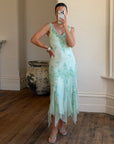 Vintage 90s Pure Silk Aquamarine Fairy Beaded Dress