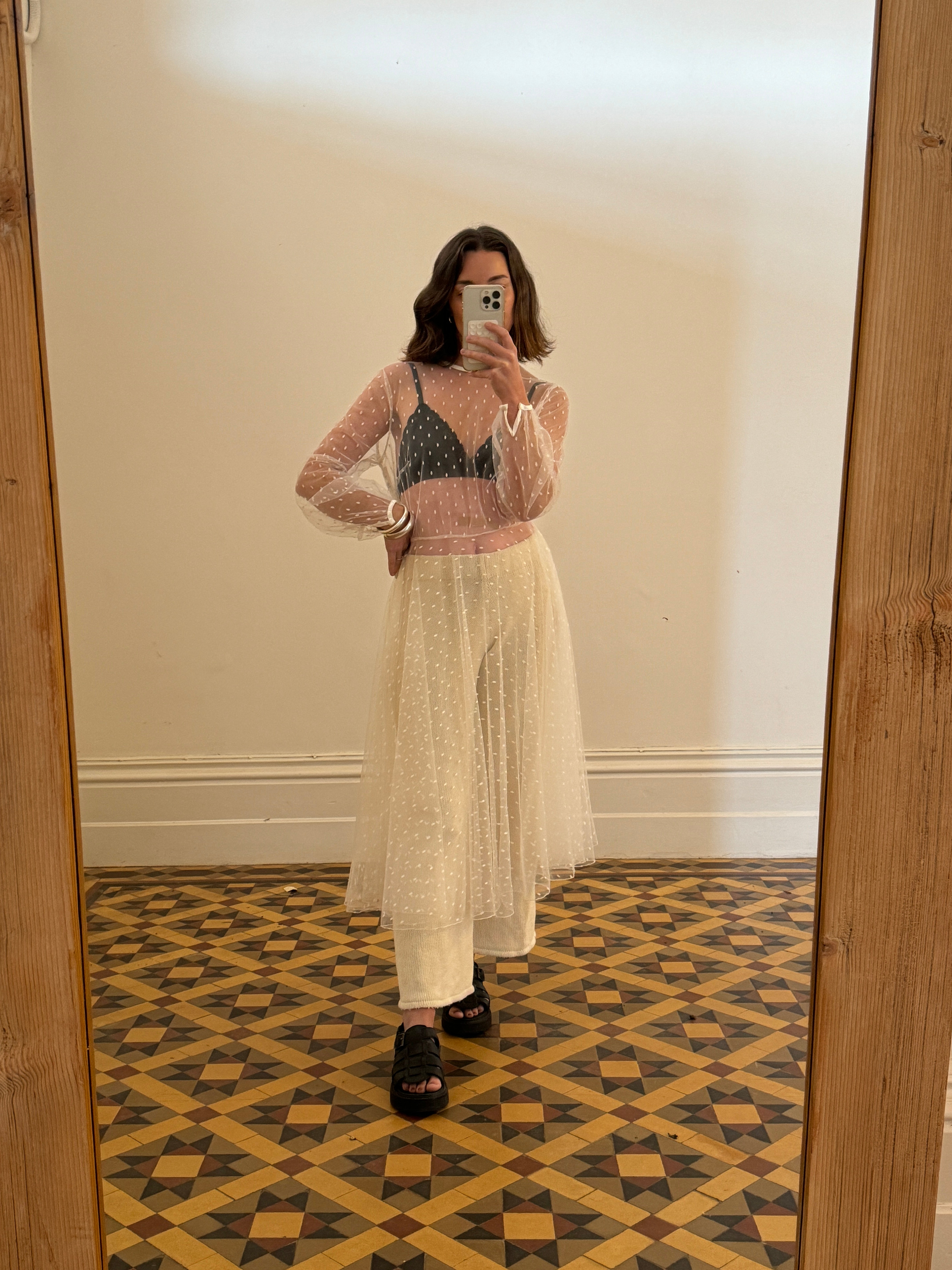 Vintage Long Sleeve Dress Sheer Polka