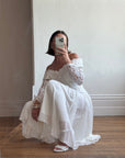 Vintage 90s Lace Off The Shoulder Chiffon Wedding Dress