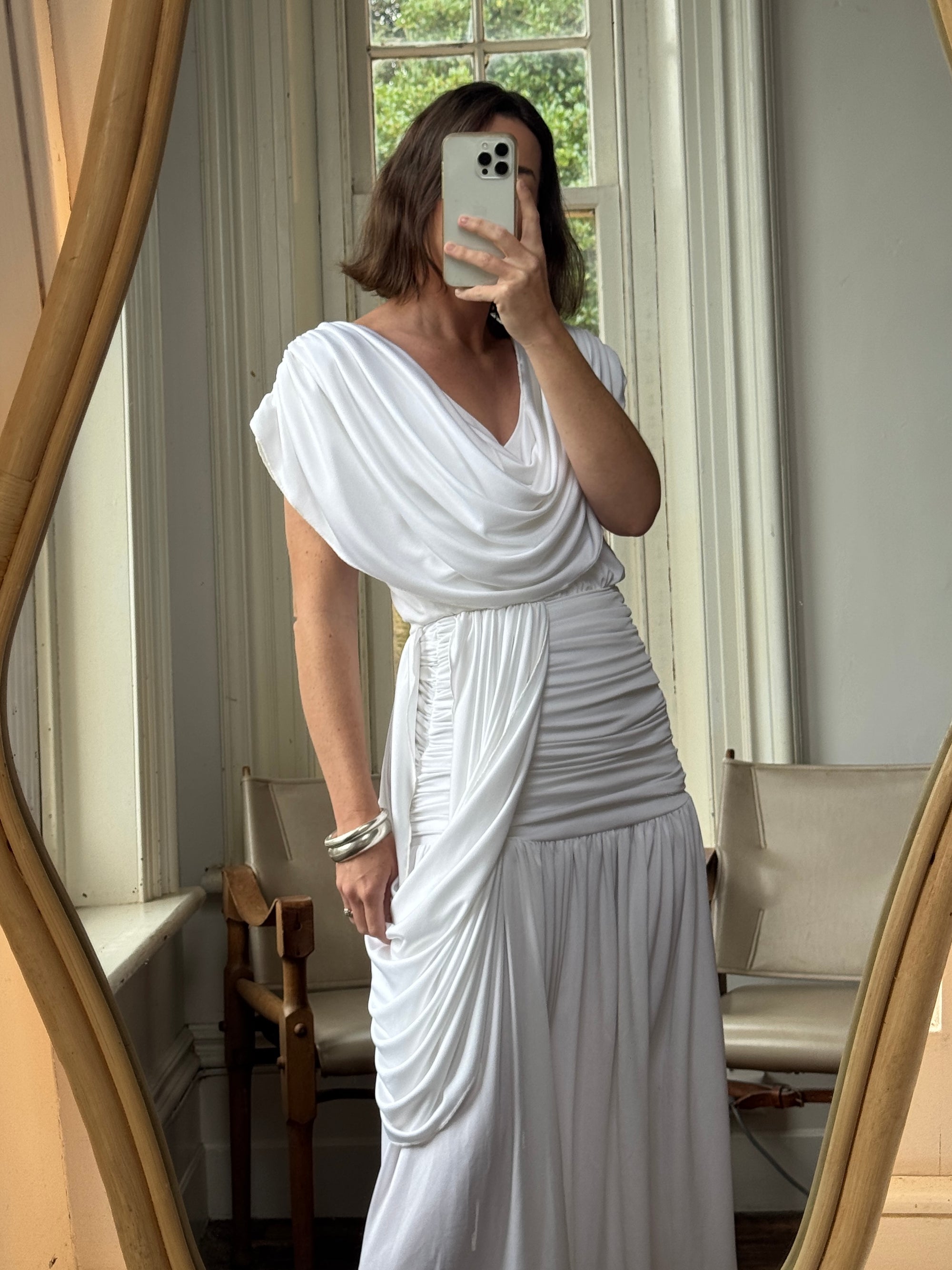 Vintage 80s Draped Jersey Australian Made Wedding Dress White