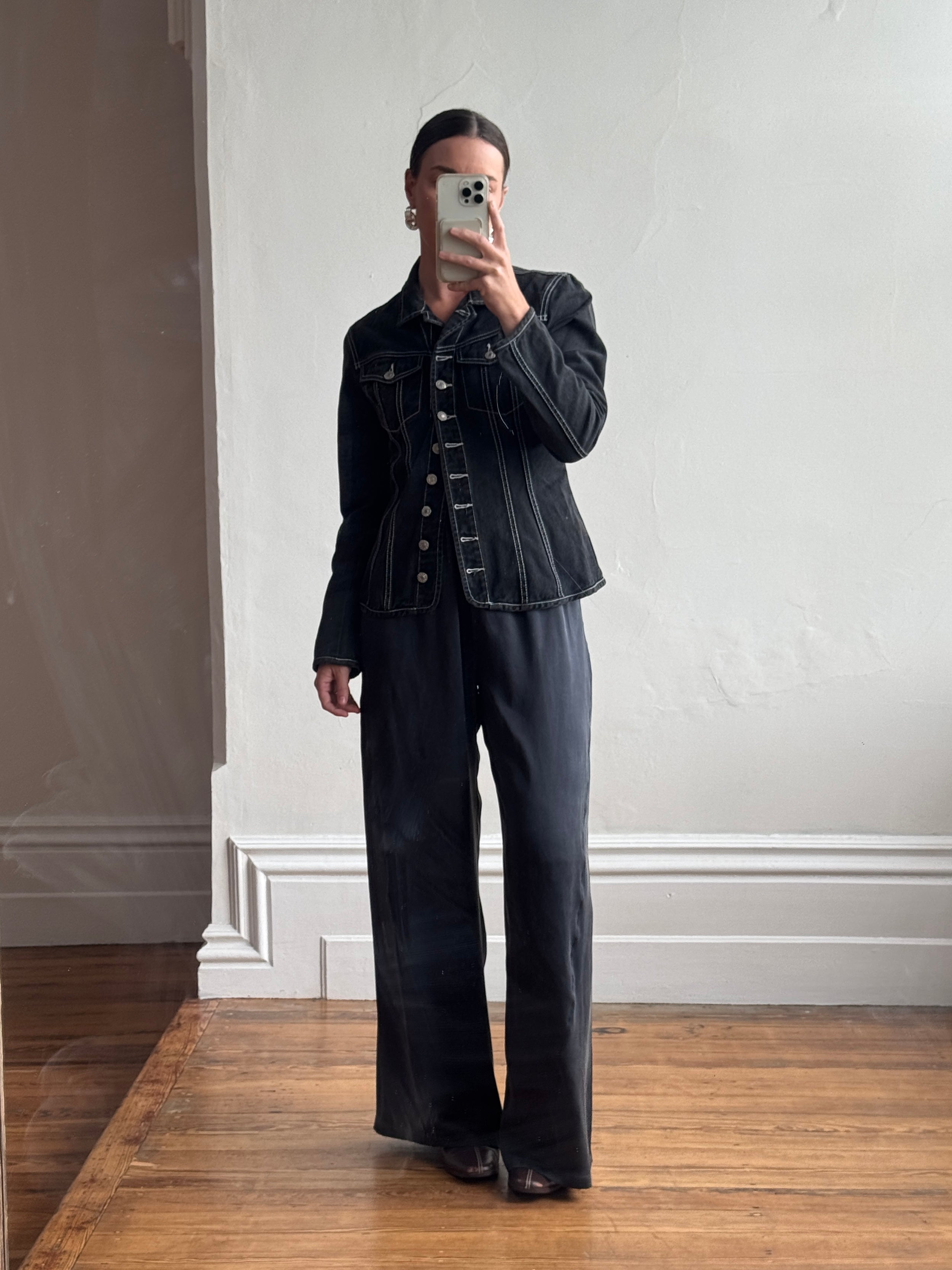 Vintage 90s Black Denim Contrast Stitch Top
