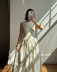 Vintage 90s Brocade High Front Satin Wedding Gown Champagne