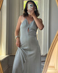 Vintage 70s Lurex Ice Blue Halter Maxi Dress