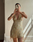 Vintage Y2K Pure Silk Sequin Tassel Disco Dress