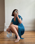 Vintage 80s Fringe Party Dress Ocean Blue