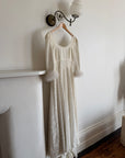 Vintage 90s Italian Velvet Long Sleeve Feather Wedding Gown