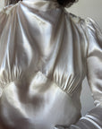 Vintage 40s Liquid Satin Beaded Wedding Gown with Chapel Train
