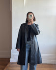 Vintage 90s Leather Mid Length Trench
