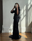 Vintage 90s Pure Silk Fishtail Skirt With Train Noir