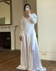 Vintage 40s Liquid Silk Satin Sheer Lace Wedding Gown