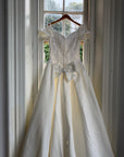 Vintage 90s Embellished Off Shoulder Satin Wedding Gown