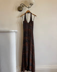 Vintage 90s Bodycon Bronze Lurex Halter Dress