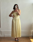 Vintage 40s Liquid Satin Shirred Dress With Ribbon Ties Yellow