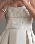 Vintage 90s Crystal Gathered Princess Satin Wedding Gown