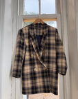 Vintage 90s Plaid Blazer Navy, Burgundy and Cream