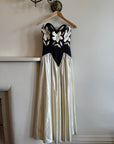 Vintage 90s Navy and Creme Satin Floral Gown