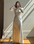 Vintage 40s Liquid Satin Wedding Gown Jester Lace Neckline